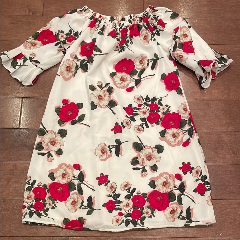 Floral Kids Dress in Red and White